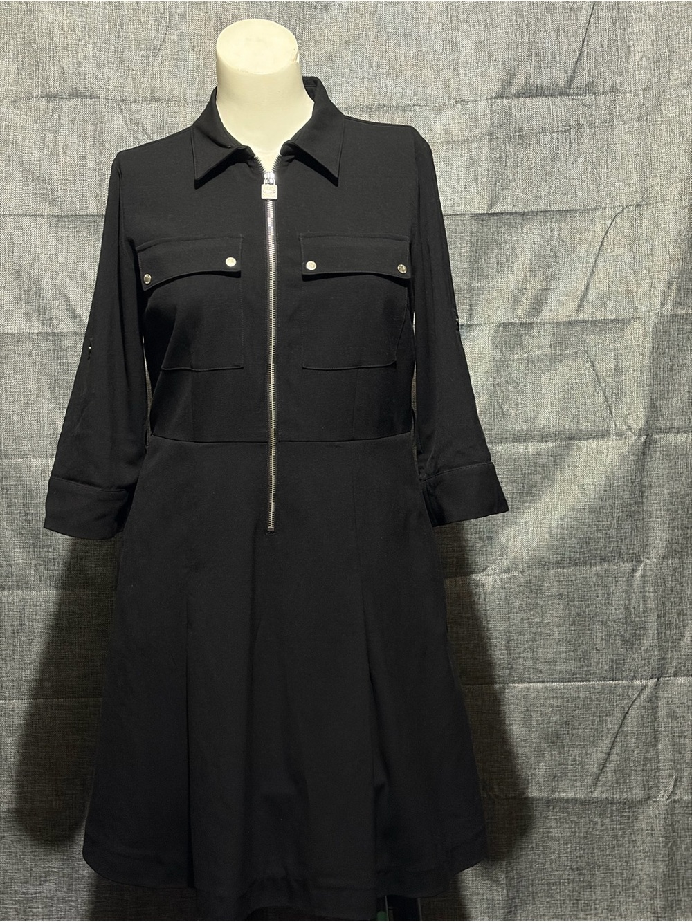 Michael Michael Kors Classic Black Zip-Front Shirt Dress Women’s Large